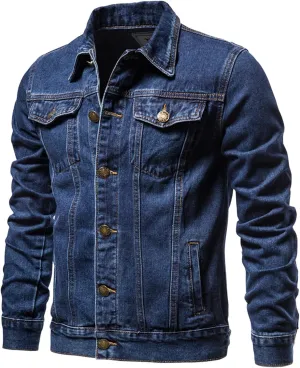 RTRDE Men's Casual Jacket Slim Fit Casual Denim Jacket Solid Color Lapel Long Sleeve Jean Jackets Denim, M-4XL