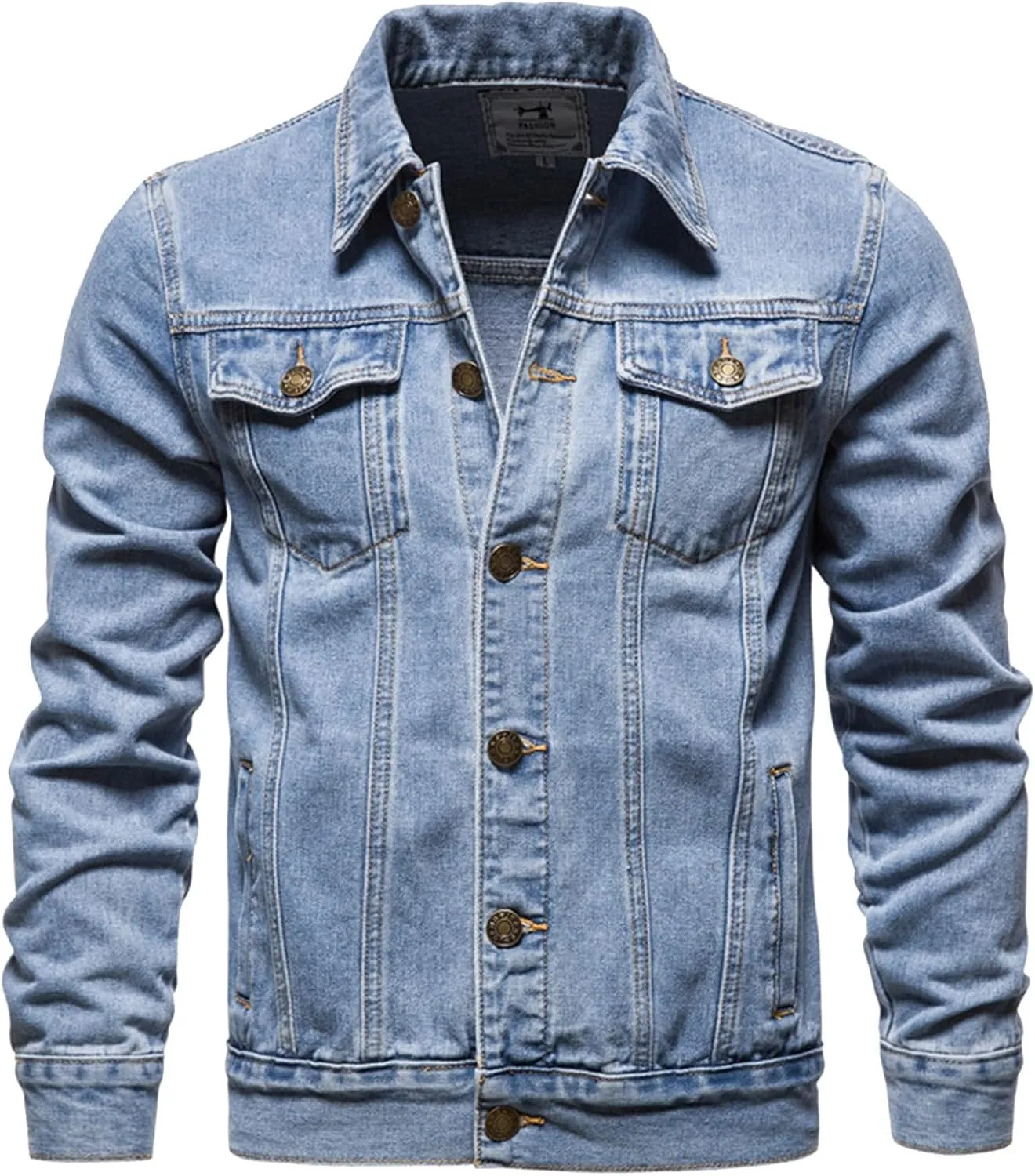 RTRDE Men's Casual Jacket Slim Fit Casual Denim Jacket Solid Color Lapel Long Sleeve Jean Jackets Denim, M-4XL