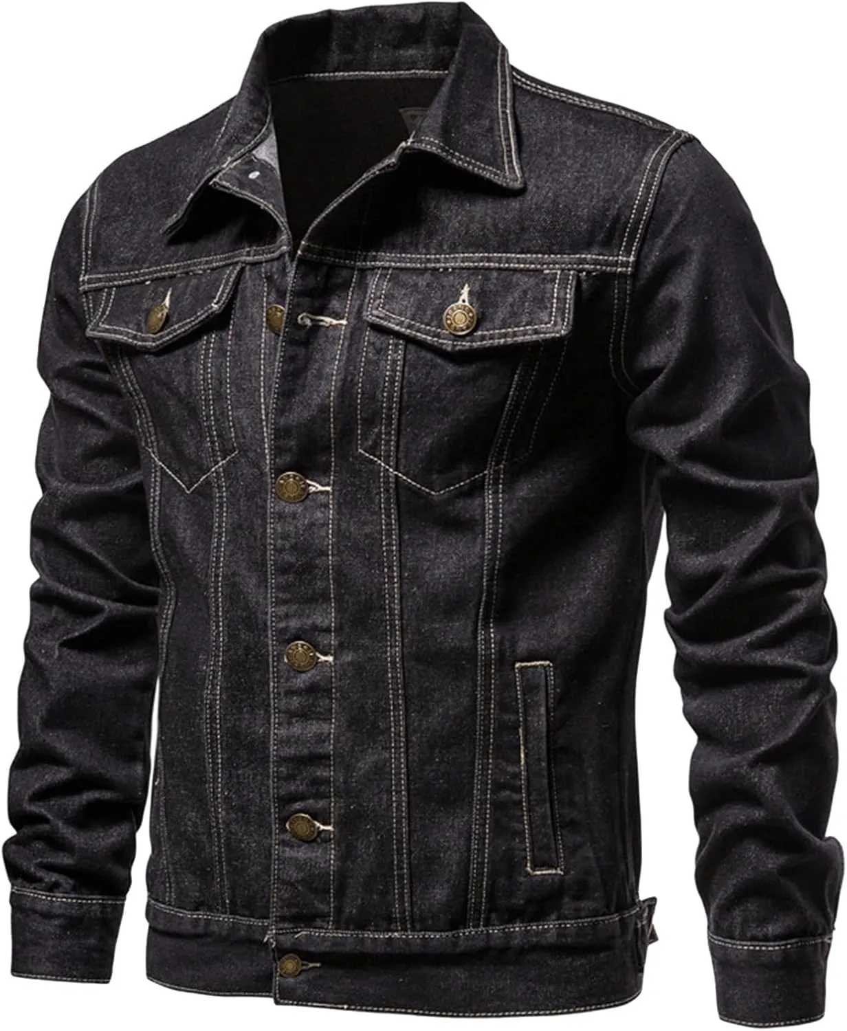 RTRDE Men's Casual Jacket Slim Fit Casual Denim Jacket Solid Color Lapel Long Sleeve Jean Jackets Denim, M-4XL