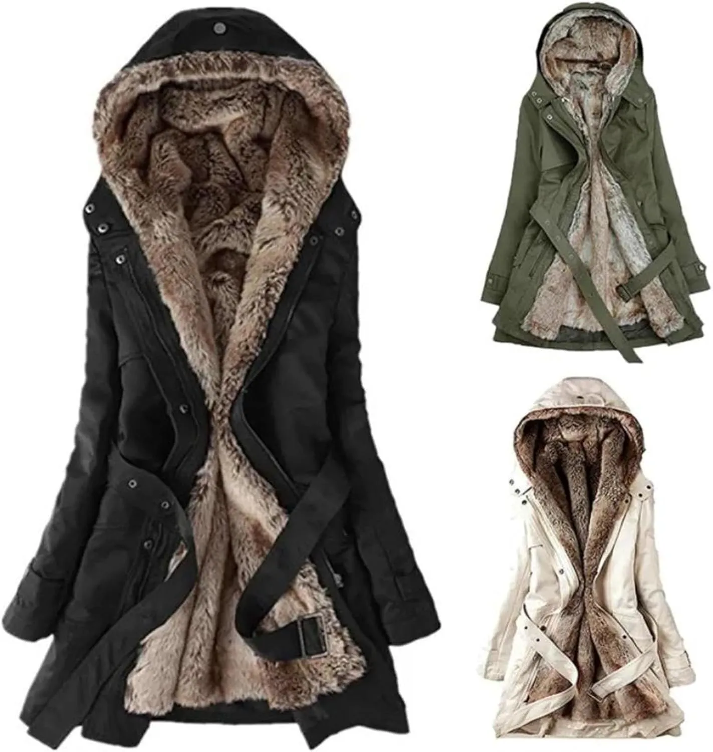 SACFOF Women's Thicken Fleece Sherpa Lined Parka Winter Warm Coat Hooded Faux Fur Down Jacket Puffer Overcoat