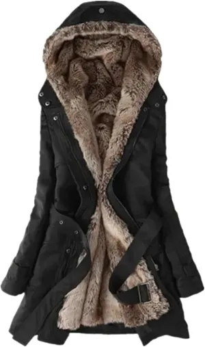 SACFOF Women's Thicken Fleece Sherpa Lined Parka Winter Warm Coat Hooded Faux Fur Down Jacket Puffer Overcoat