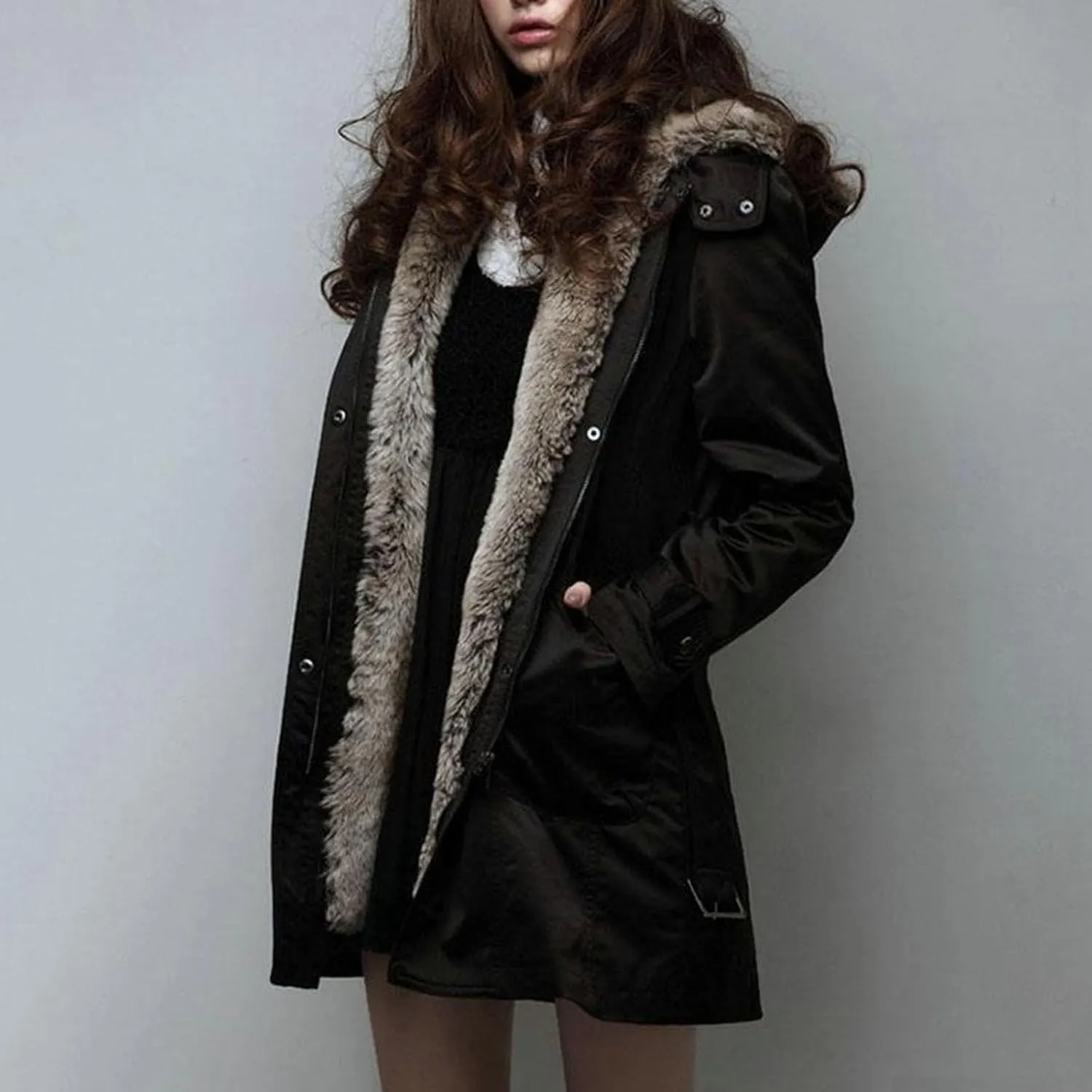 SACFOF Women's Thicken Fleece Sherpa Lined Parka Winter Warm Coat Hooded Faux Fur Down Jacket Puffer Overcoat