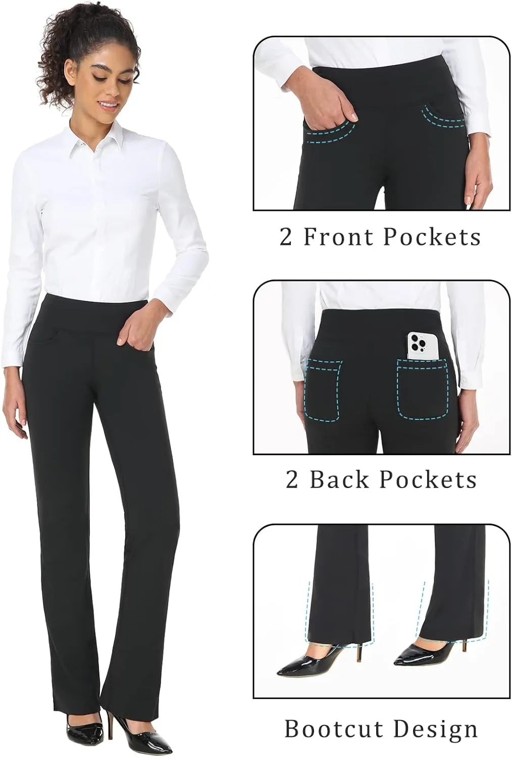 Safort 28" 30" 32" 34" Inseam Regular Tall Bootcut Yoga Pants Flared Leg Dress Pants with Pockets for Casual