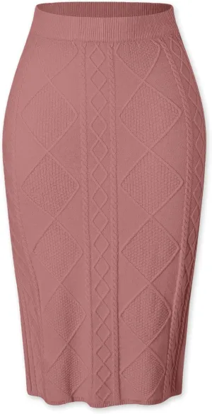 SANGTREE Women's Elastic High Waist Skirt Knit Stretchy Bodycon Midi Sweater Skirt