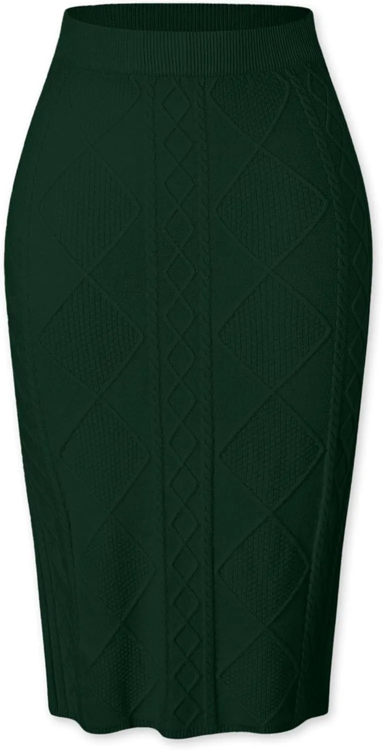 SANGTREE Women's Elastic High Waist Skirt Knit Stretchy Bodycon Midi Sweater Skirt