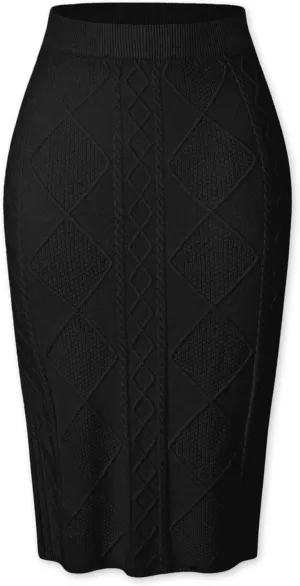 SANGTREE Women's Elastic High Waist Skirt Knit Stretchy Bodycon Midi Sweater Skirt