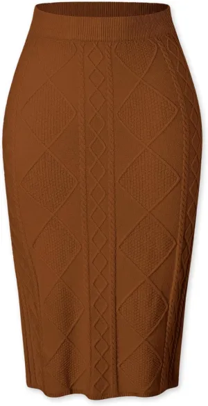 SANGTREE Women's Elastic High Waist Skirt Knit Stretchy Bodycon Midi Sweater Skirt