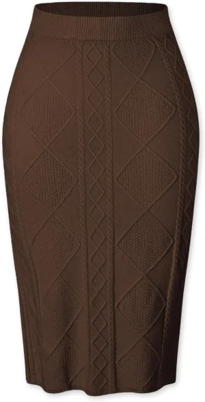 SANGTREE Women's Elastic High Waist Skirt Knit Stretchy Bodycon Midi Sweater Skirt