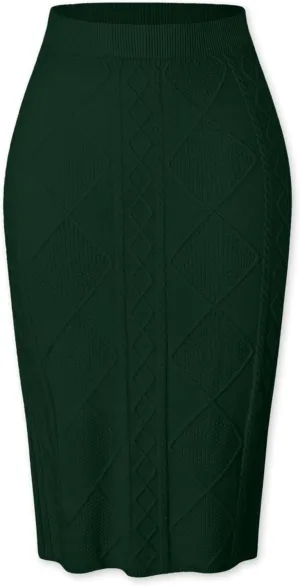 SANGTREE Women's Elastic High Waist Skirt Knit Stretchy Bodycon Midi Sweater Skirt