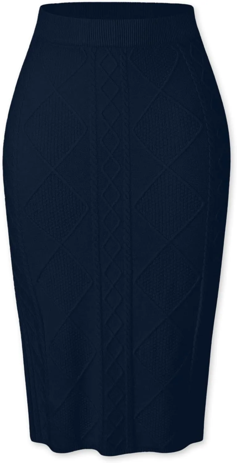SANGTREE Women's Elastic High Waist Skirt Knit Stretchy Bodycon Midi Sweater Skirt