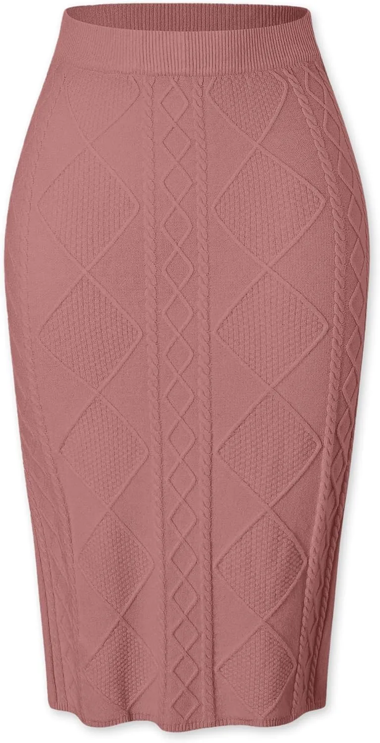 SANGTREE Women's Elastic High Waist Skirt Knit Stretchy Bodycon Midi Sweater Skirt
