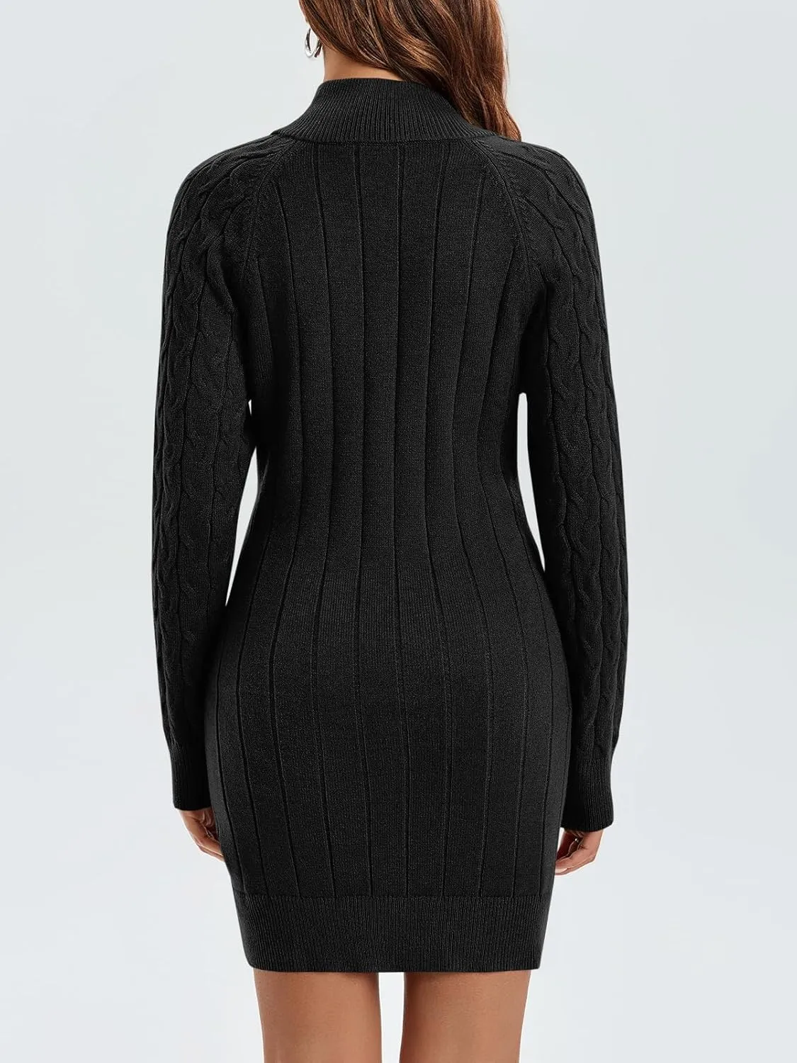 Saodimallsu Womens Cable Knit Sweater Dress Half Zip Long Sleeve Sexy Bodycon Mock Neck Chunky Mini Dresses
