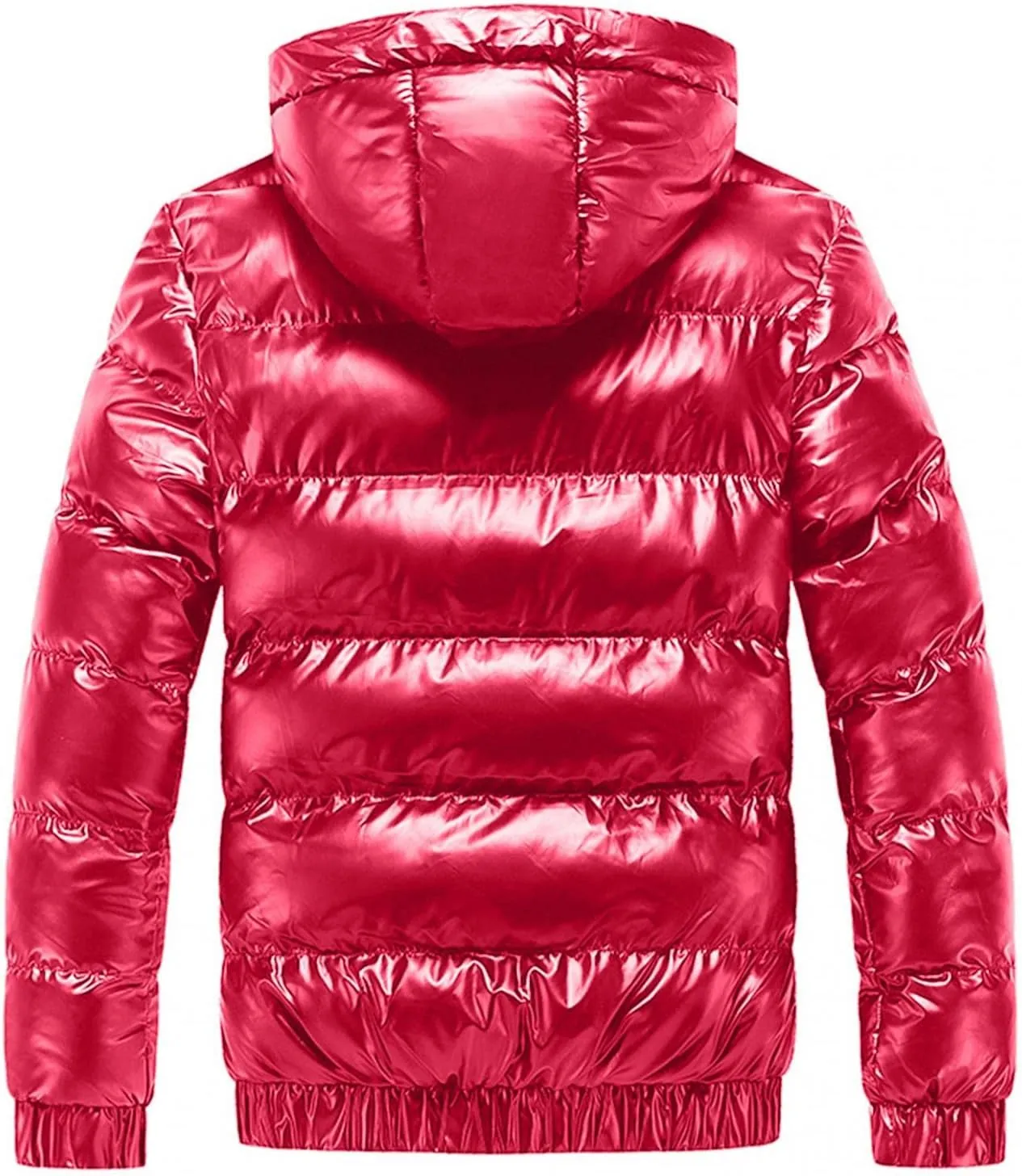 Saohuo Winter Puffer Jacket for Men Warm Thicken Shiny Zip Down Jackets with Detachable Hood Bubble Overcoat Outerwear