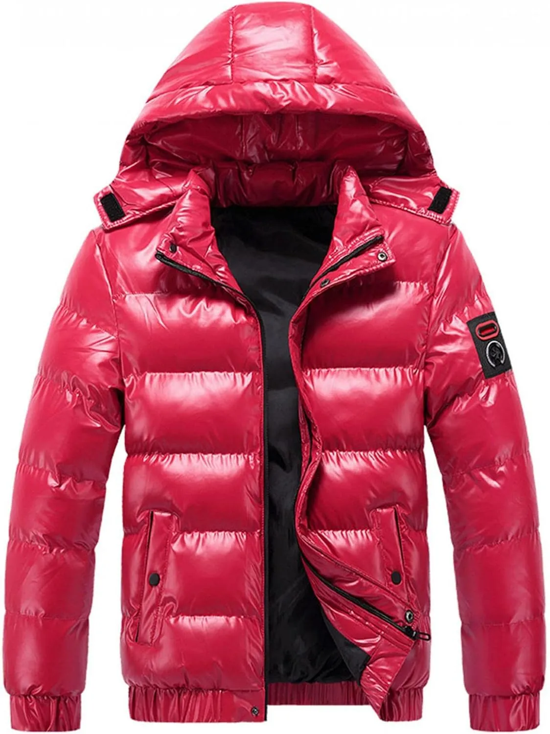 Saohuo Winter Puffer Jacket for Men Warm Thicken Shiny Zip Down Jackets with Detachable Hood Bubble Overcoat Outerwear