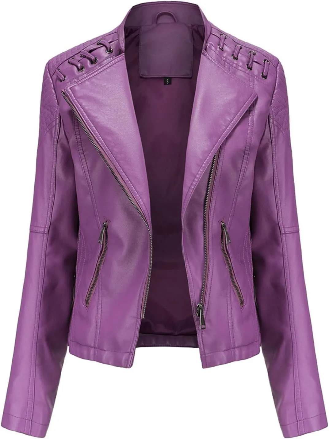 SGASY Women's Faux Leather Motorcycle Jacket Trendy Fall Clothes Oversized Zip Up Winter Coat Outerwear