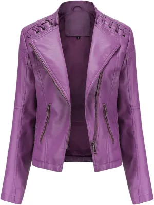 SGASY Women's Faux Leather Motorcycle Jacket Trendy Fall Clothes Oversized Zip Up Winter Coat Outerwear