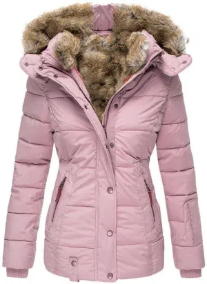 SHAOBGE Girl Down Jacket Women's Warm Woolen Collar Cotton Jacket with Zipper Long Sleeved Slim Fitting Hooded Women's