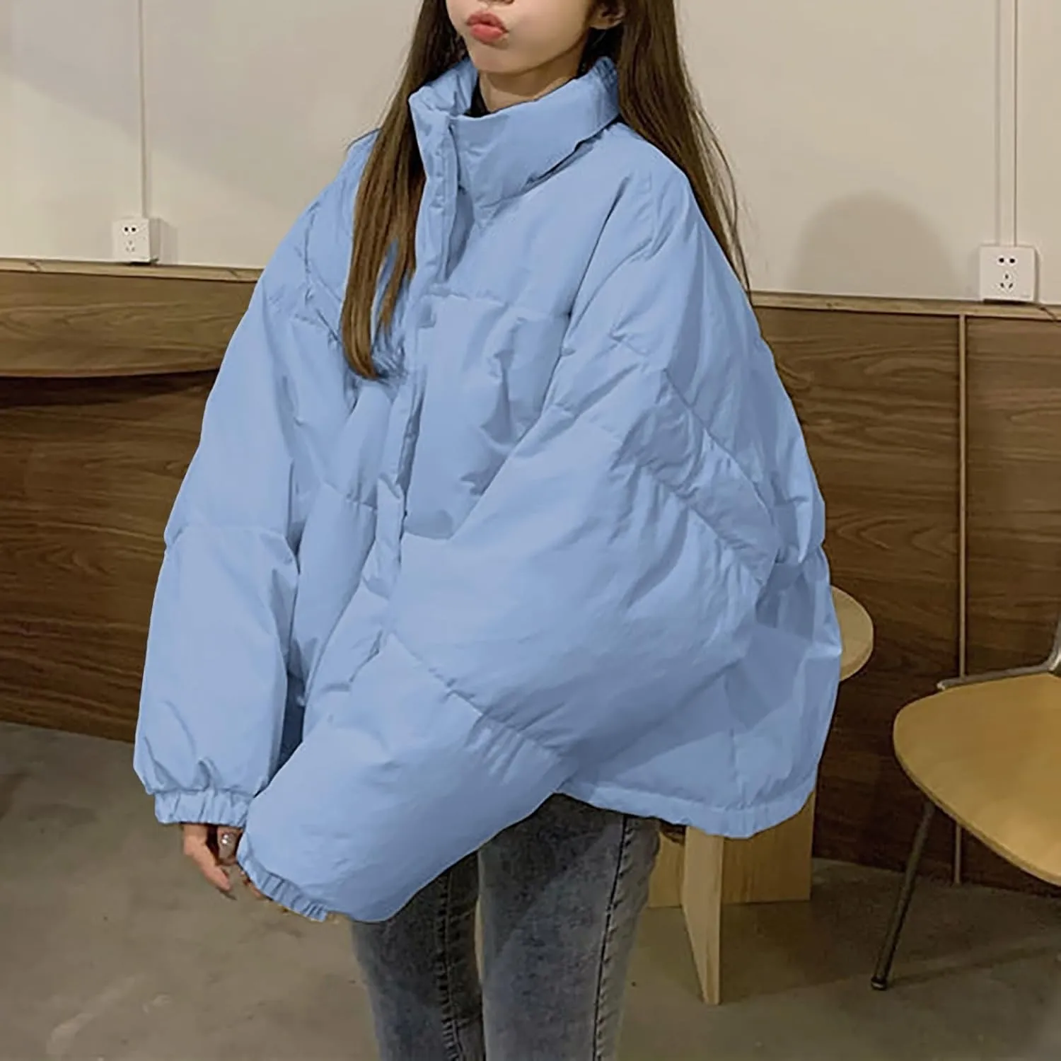 SHAOBGE Packable Puffer Jacket Women Women's Solid Color Loose And Thickened Standing Collar Bread Winter