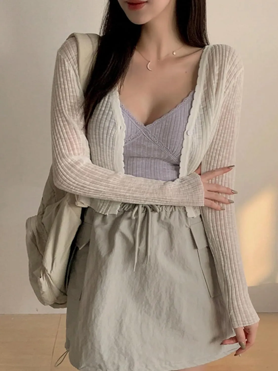 SHENHE Women's Cropped Cardigan Sweater Top Long Sleeve V Neck Button Down Cardigan Top