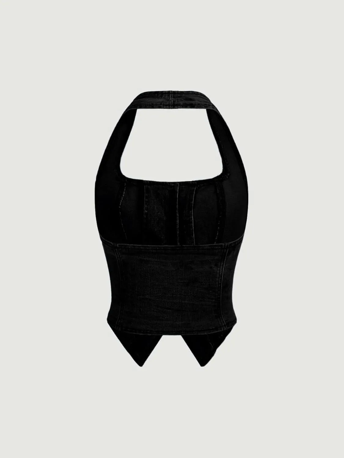 SHENHE Women's Denim Tops Y2K Halter Button Up Strapless Jean Vest Western Going Out Crop Top