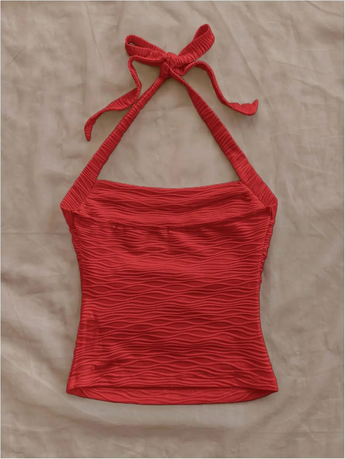 SHENHE Women's Textured Tie Back Halter Crop Top Sleeveless Backless Boho Cute Tank Top