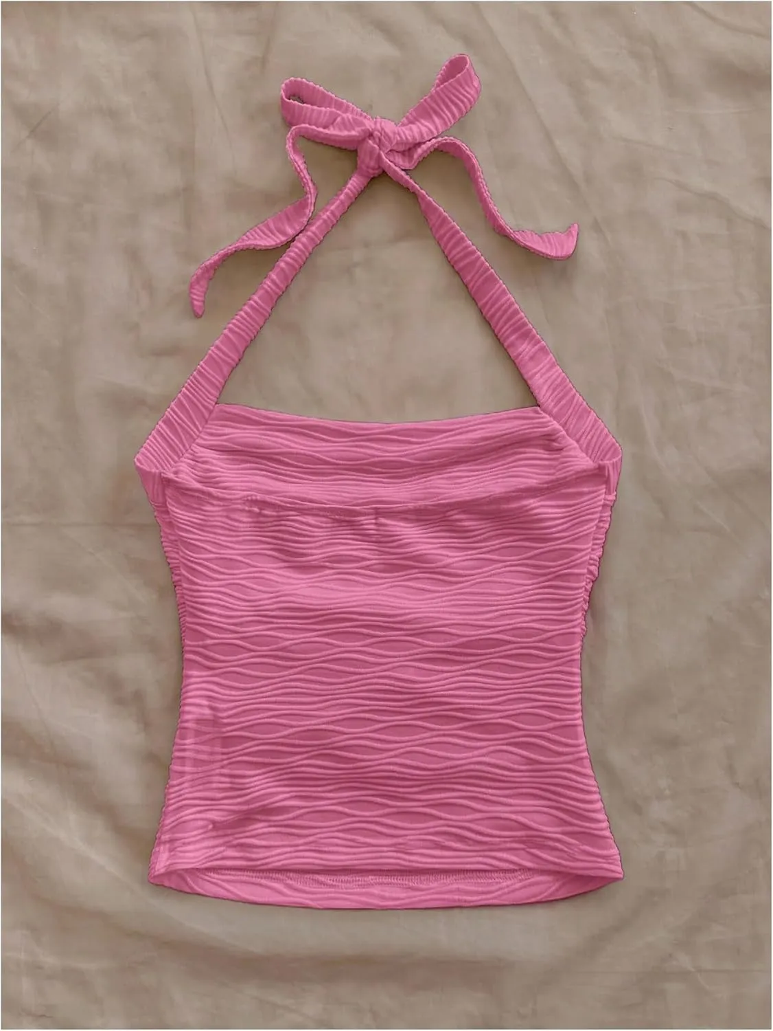 SHENHE Women's Textured Tie Back Halter Crop Top Sleeveless Backless Boho Cute Tank Top