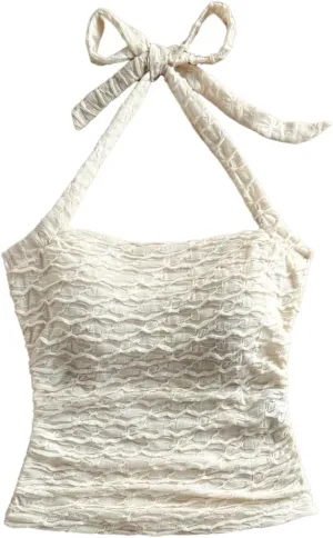 SHENHE Women's Textured Tie Back Halter Crop Top Sleeveless Backless Boho Cute Tank Top