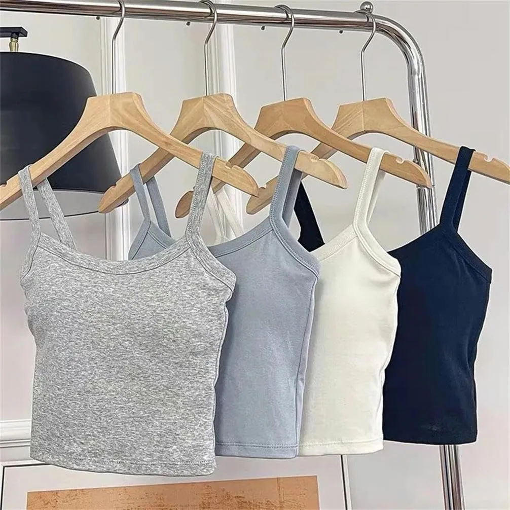 Short top Women's Sleeveless top Camisole Basic T-Shirt Vest Tube top with Chest pad Sports Style Summer Base