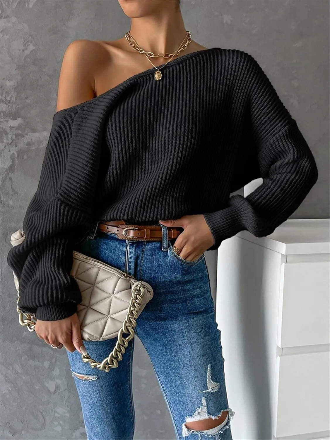 SKAYS Open Back Sweater for Women, Women Criss Cross Boat Neck Long Sleeve Crop Sweater, Frenchy Twist Back Sweater