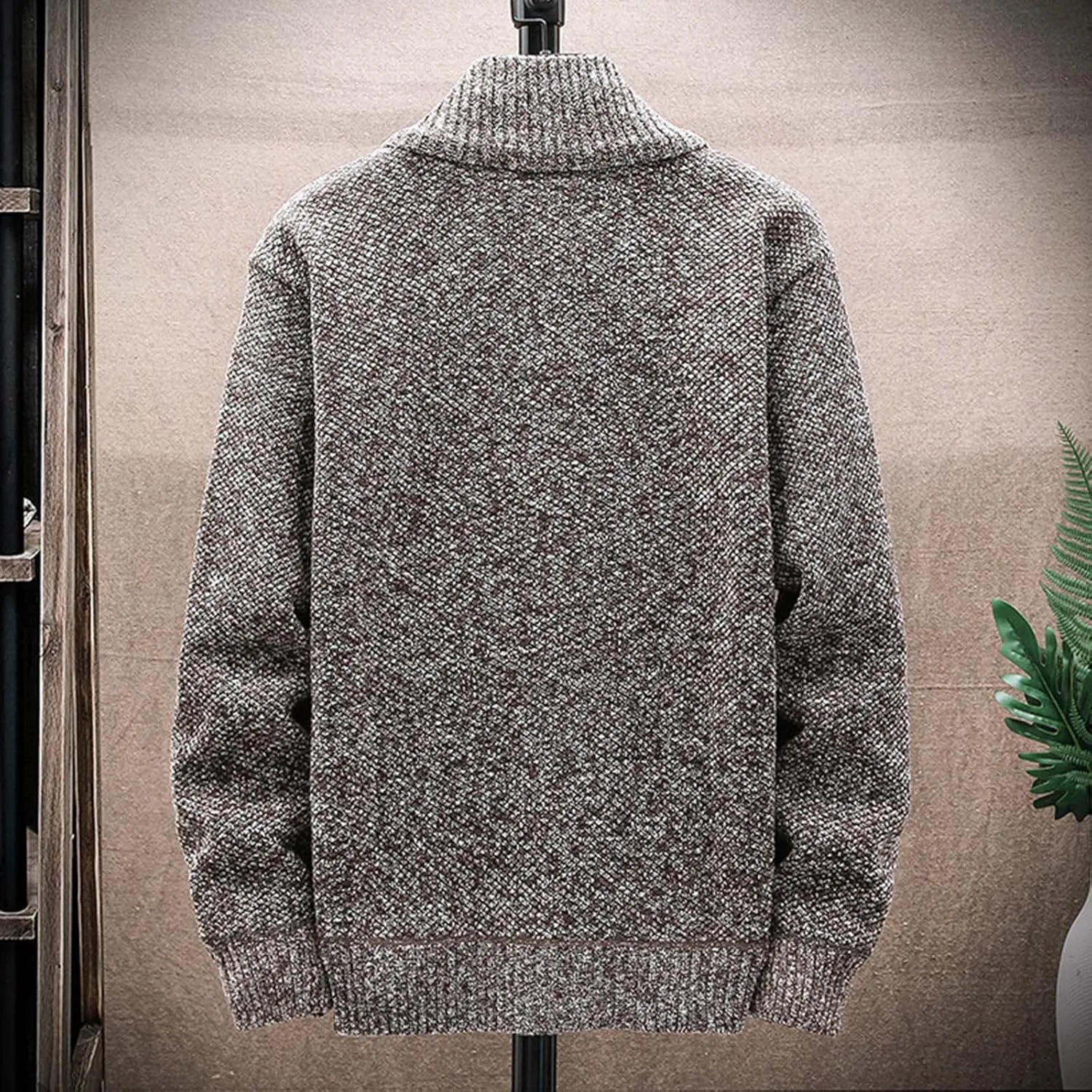SMIDOW Men's Cardigan Sweaters Knitted Stand Collar Regular Fit Jacket Full Zip Fleece Lined Winter Warm Coat