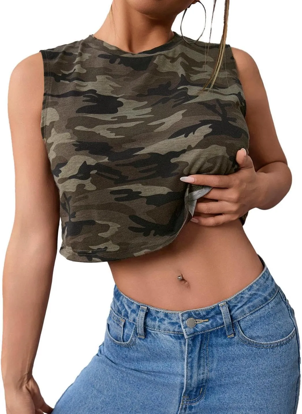 SOLY HUX Women's Crop Tank Top Loose Fit Y2k Top Sleeveless Crewneck Basic Shirts