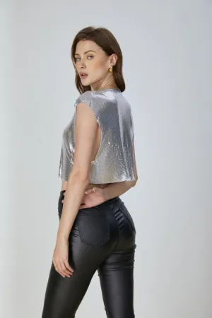 SOLY HUX Women's Metallic Top Shiny Tank Top Sleeveless Party Club Concert Crop Tops