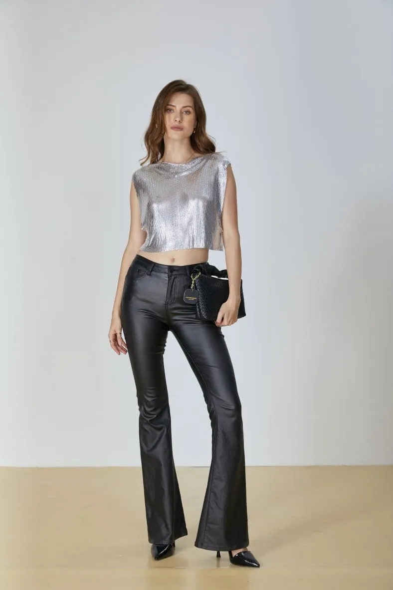 SOLY HUX Women's Metallic Top Shiny Tank Top Sleeveless Party Club Concert Crop Tops