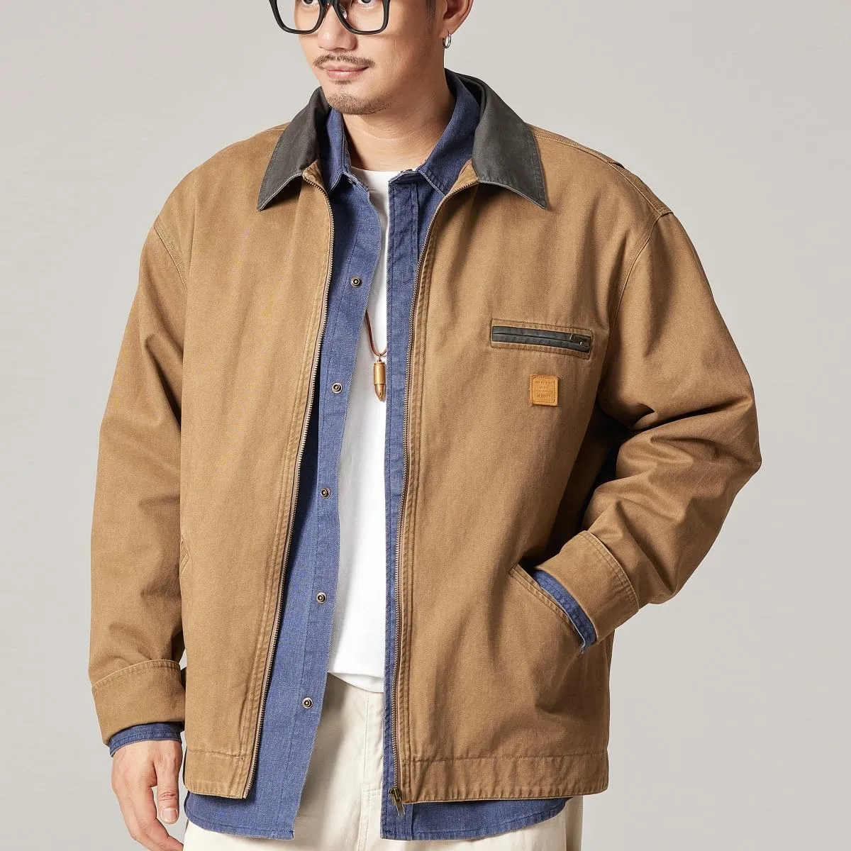 Spring Japanese Workwear Jacket for Men, Men's Denim Jacket