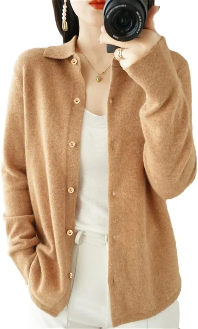 Spring/Sweater Women's Cardigan Sweater Coat Shirt Collar Cashmere Cardigan