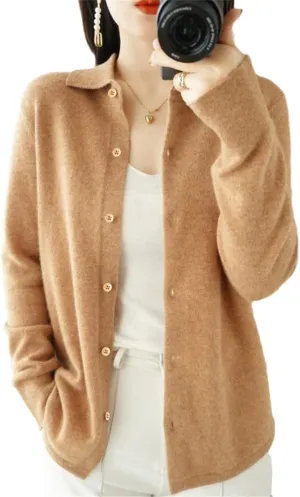 Spring/Sweater Women's Cardigan Sweater Coat Shirt Collar Cashmere Cardigan