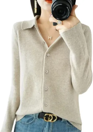 Spring/Sweater Women's Cardigan Sweater Coat Shirt Collar Cashmere Cardigan