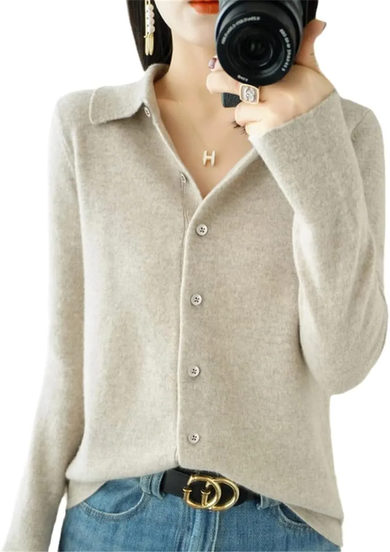 Spring/Sweater Women's Cardigan Sweater Coat Shirt Collar Cashmere Cardigan
