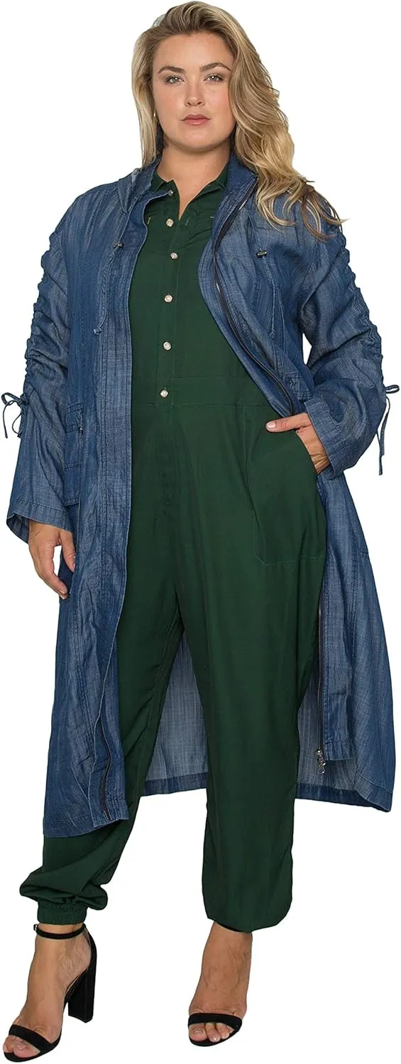 Standards & Practices Women's Plus Size Denim Tencel Long Duster Hoodie Dress Coat Long Anorak Jacket