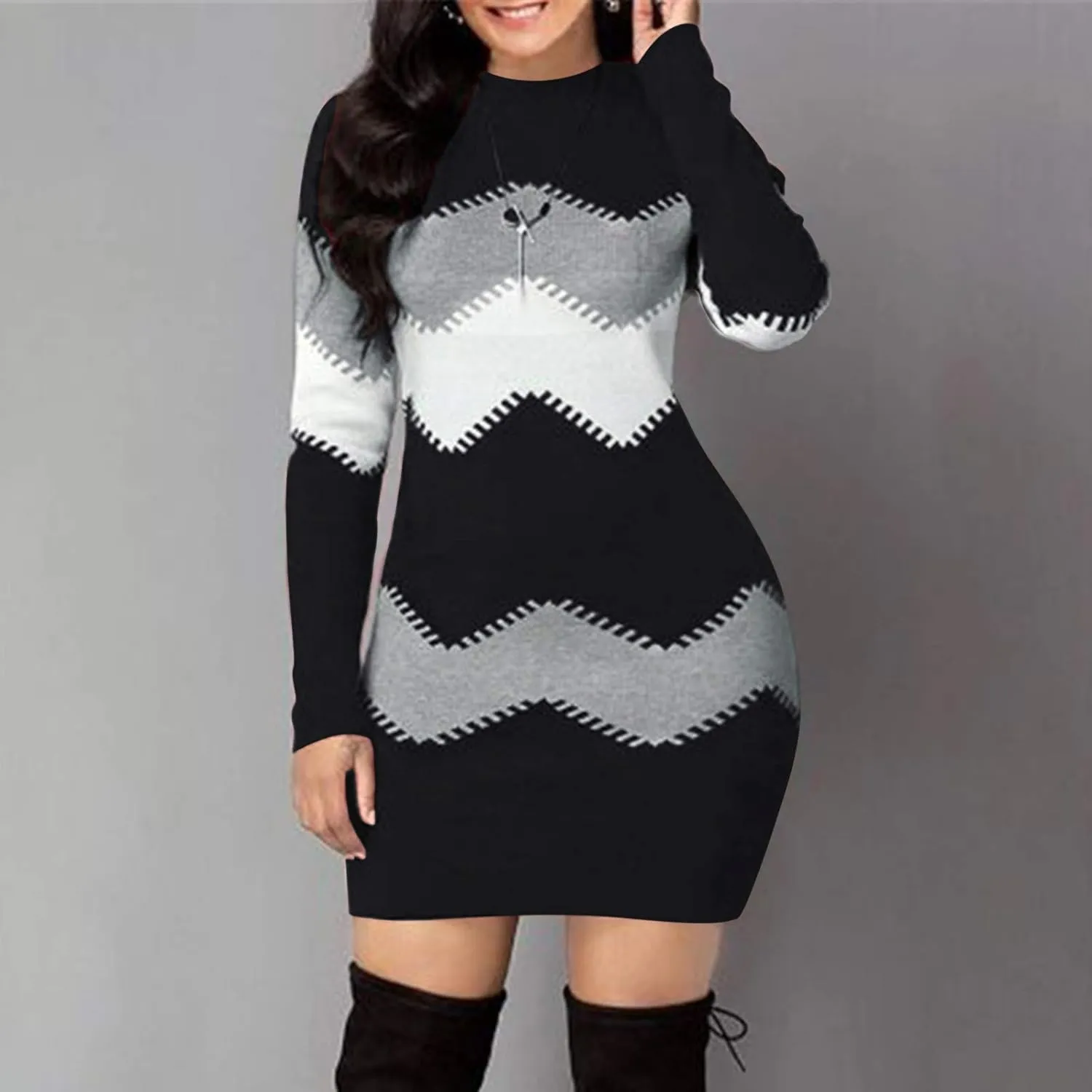 Sweater Dress for Women Plus Size Long Sleeve Crewneck Rib Knit Casual Fitted Sexy Midi Bodycon Fall Winter Dresses