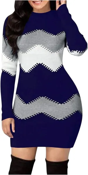 Sweater Dress for Women Plus Size Long Sleeve Crewneck Rib Knit Casual Fitted Sexy Midi Bodycon Fall Winter Dresses
