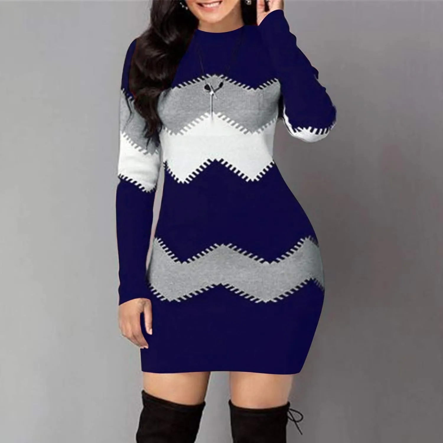 Sweater Dress for Women Plus Size Long Sleeve Crewneck Rib Knit Casual Fitted Sexy Midi Bodycon Fall Winter Dresses