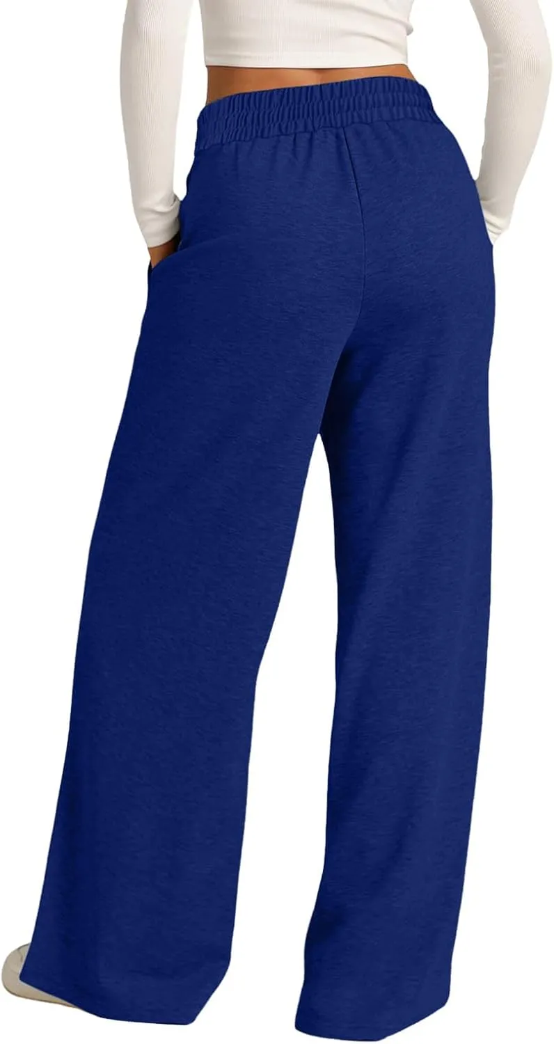Sweatpants Women Baggy Wide Leg Elastic Drawstring Lounge Pants Straight Leg Open Bottom High Waist Joggers Trouser