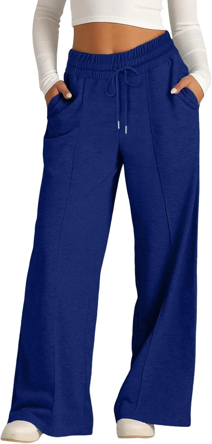 Sweatpants Women Baggy Wide Leg Elastic Drawstring Lounge Pants Straight Leg Open Bottom High Waist Joggers Trouser