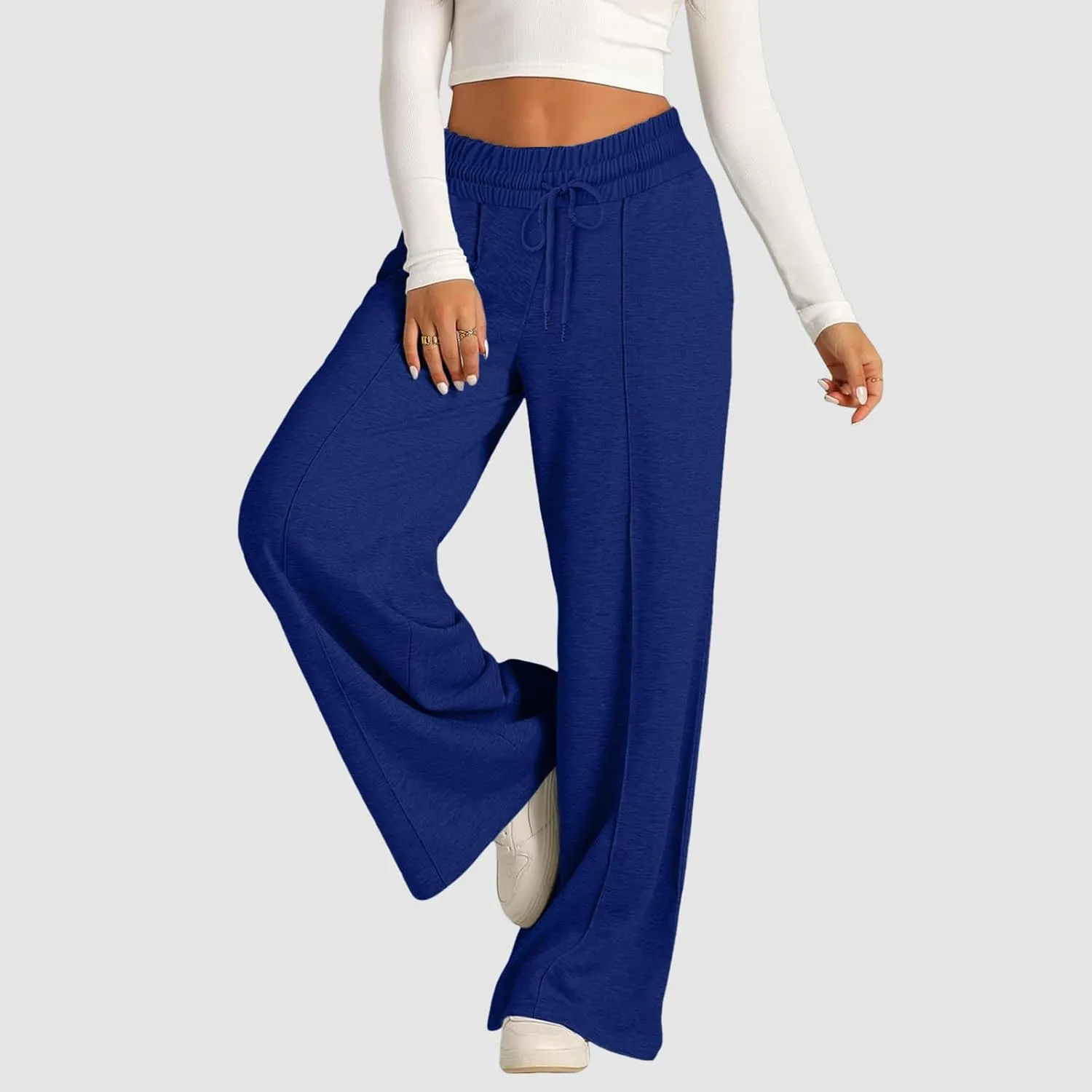 Sweatpants Women Baggy Wide Leg Elastic Drawstring Lounge Pants Straight Leg Open Bottom High Waist Joggers Trouser