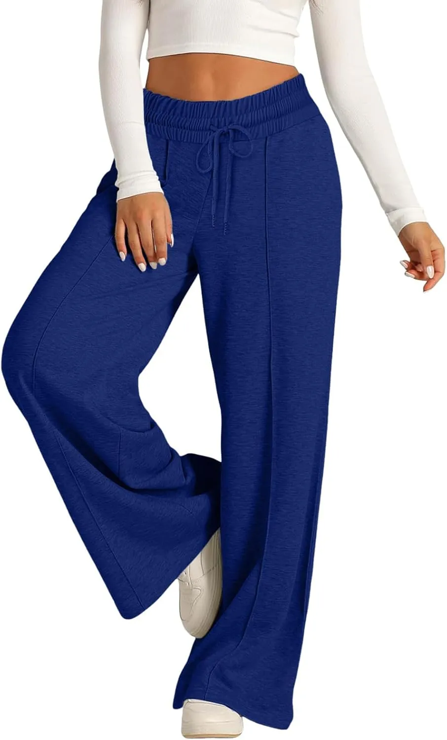 Sweatpants Women Baggy Wide Leg Elastic Drawstring Lounge Pants Straight Leg Open Bottom High Waist Joggers Trouser