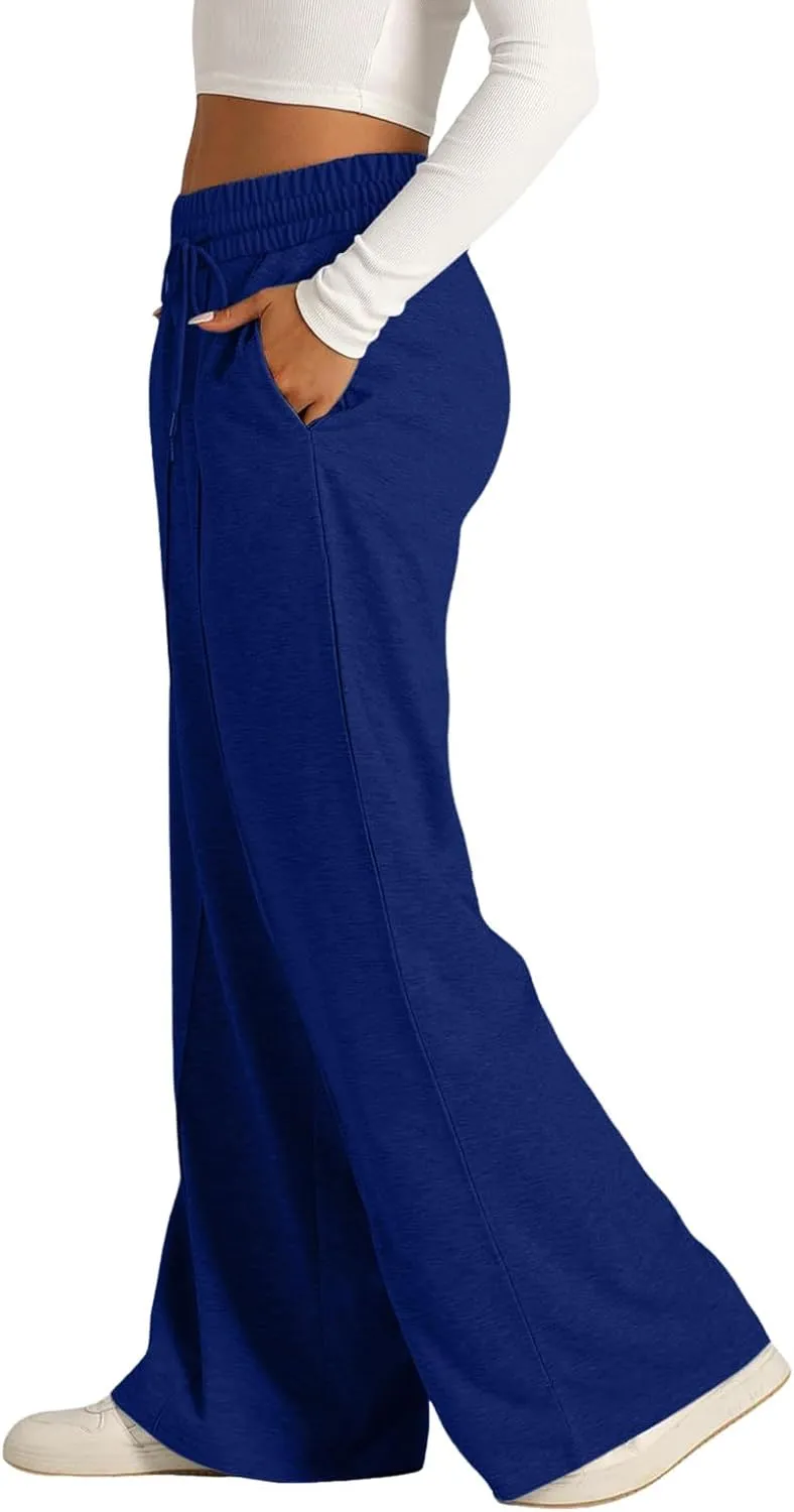 Sweatpants Women Baggy Wide Leg Elastic Drawstring Lounge Pants Straight Leg Open Bottom High Waist Joggers Trouser