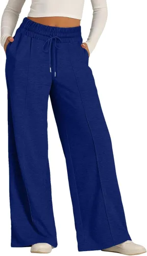 Sweatpants Women Baggy Wide Leg Elastic Drawstring Lounge Pants Straight Leg Open Bottom High Waist Joggers Trouser