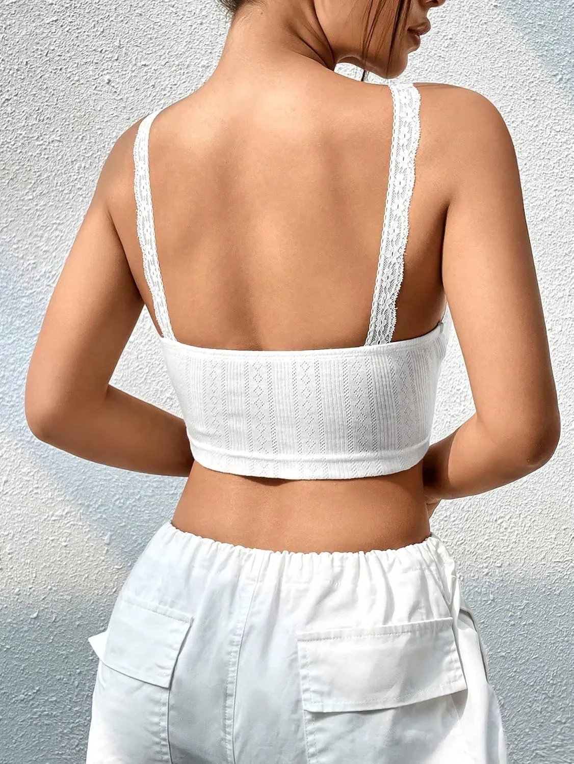 SweatyRocks Women's Lace Bow Front Sleeveless Camisole Top Slim Fit Casual Cropped Cami Top