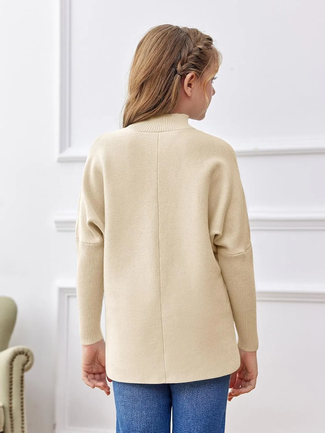 SySea Girls Pullover Sweaters Oversized Long Sleeve Turtleneck Knit Sweater Casual School Tops for 5-14 Years